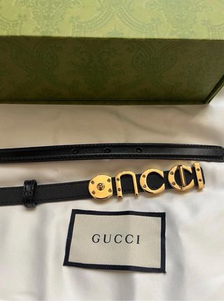 Cinturón Gucci Negro Hebilla Dorada Mujer
