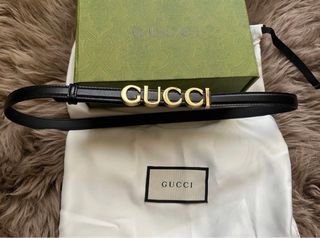 Cinturón Gucci Negro Hebilla Dorada Mujer
