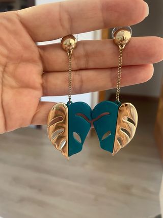 Pendientes largos hoja oro y verde