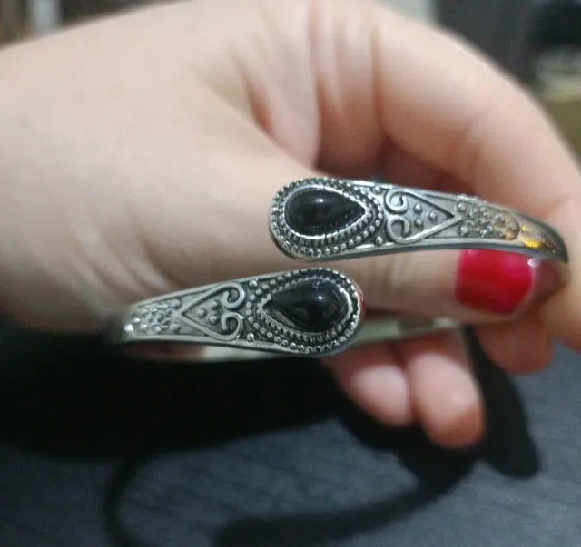 Pulsera Acero Inoxidable con Piedra Negra