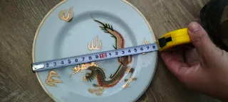 Pratos de porcelana com dragão dourado e vermelho