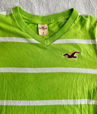 Camiseta Hollister Rayas Verde Talla S