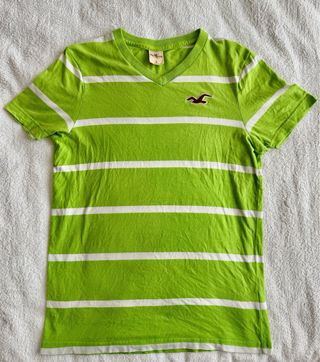 Camiseta Hollister Rayas Verde Talla S