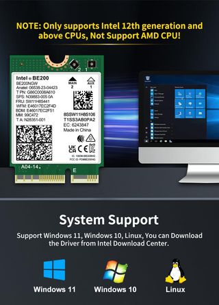 ✨ - Tarjeta Inalámbrica WiFi 7 Intel BE200 NGW, Bl