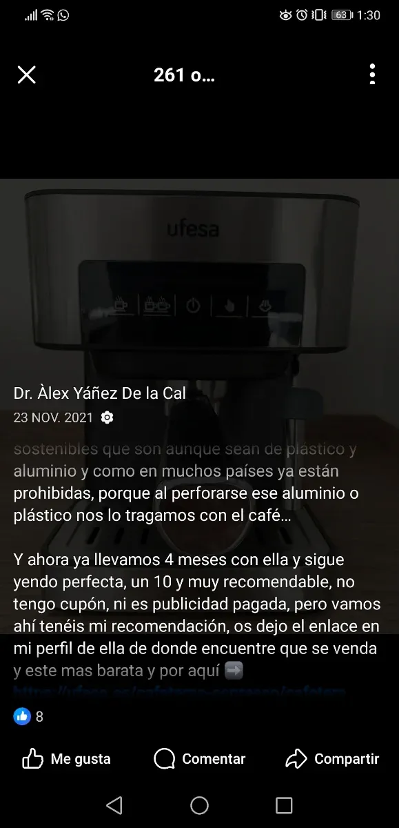Cafetera Ufesa sin capsulas