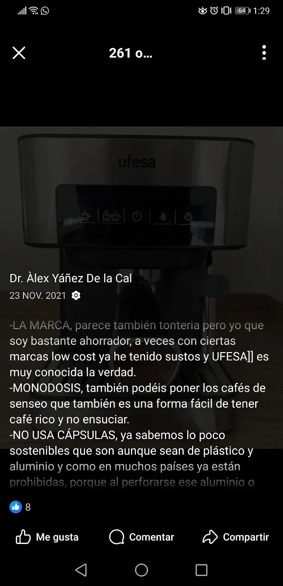 Cafetera Ufesa sin capsulas