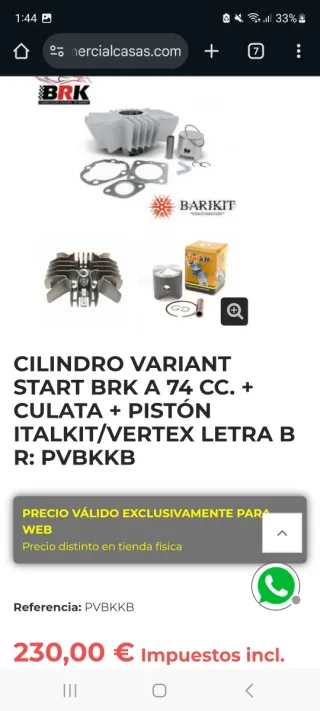 Cilindro Variant Start BRK 74cc + Culata + piston
