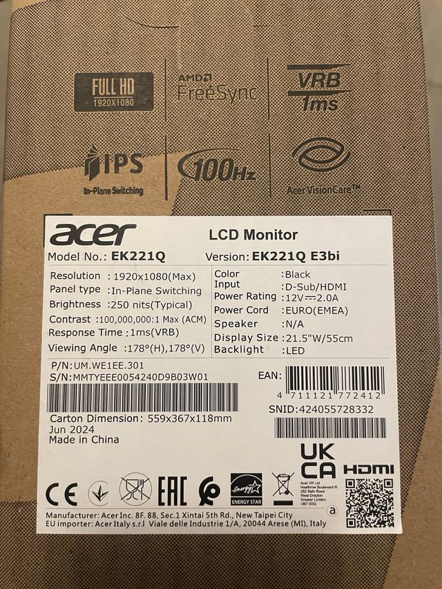 Monitor Acer EK1 Series 21.5 FHD