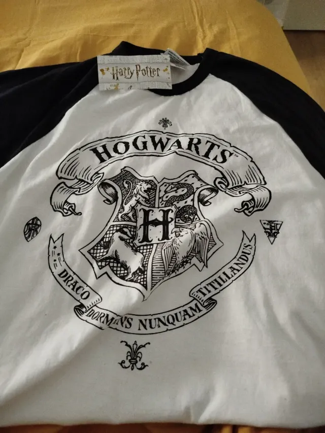 Camiseta Harry Potter Hogwarts Negra Blanca origin