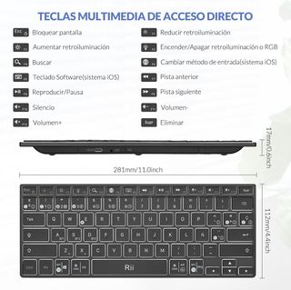 ✨ - Rii K09 Teclado Inalámbrico Bluetooth, Teclado
