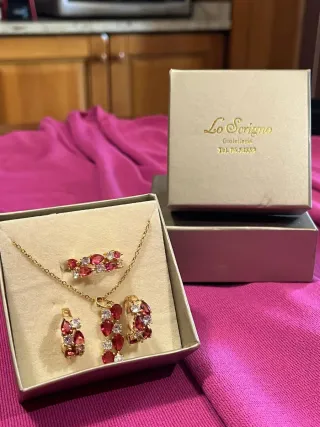 Set gioielli Lo Scritto oro e pietre rosse
