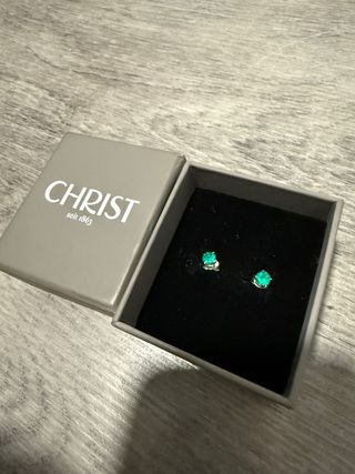 Pendientes Oro Blanco Esmeralda