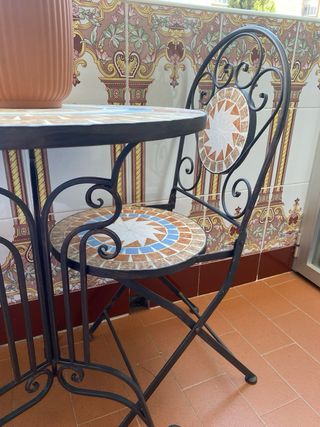 Mesa y 2 Sillas Mosaico Hierro Forjado