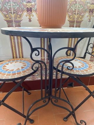 Mesa y 2 Sillas Mosaico Hierro Forjado