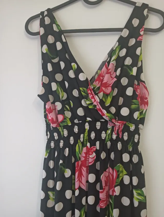 Vestido largo estampado flores y lunares