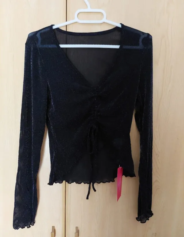 Top/ Blusa brillante manga larga talla S
