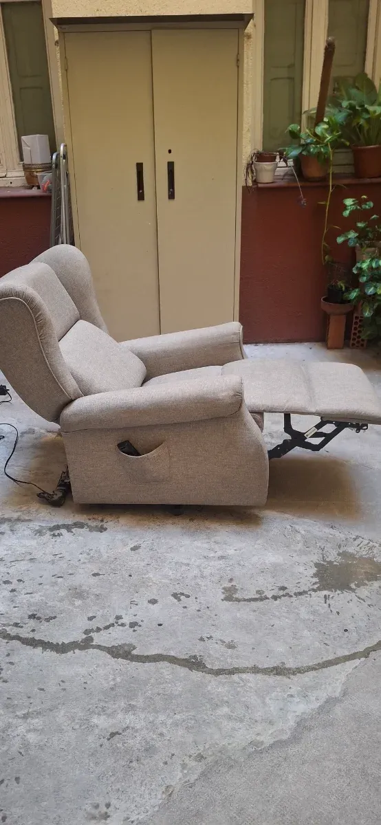 Sofá reclinable tela beige/gris