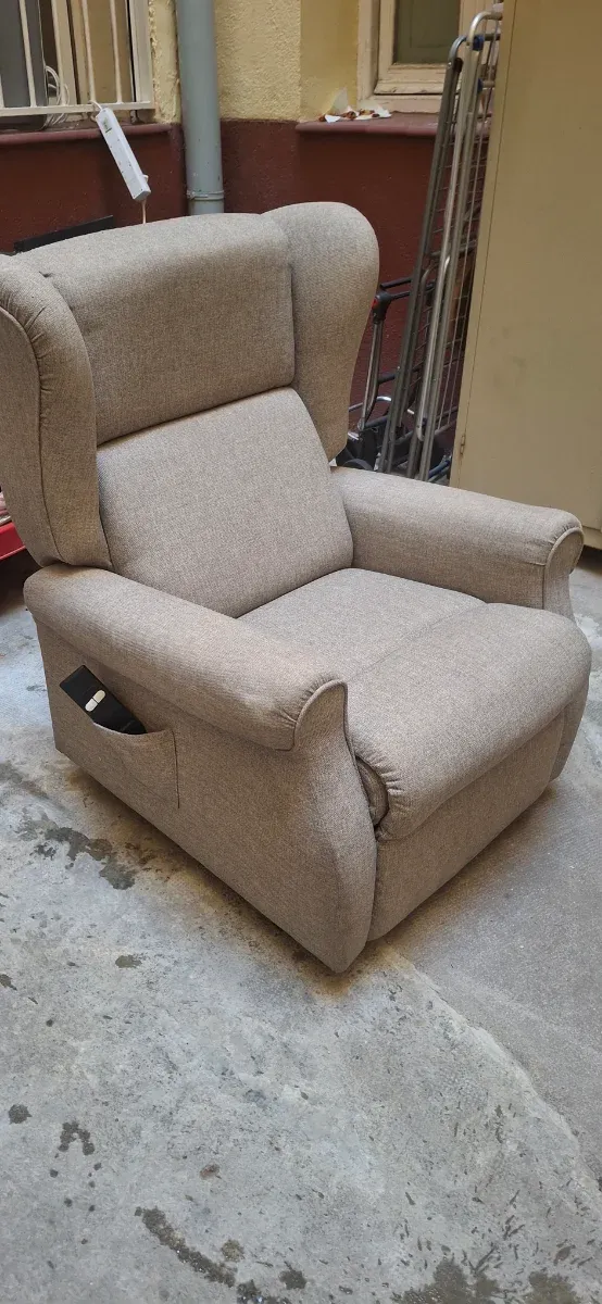 Sofá reclinable tela beige/gris