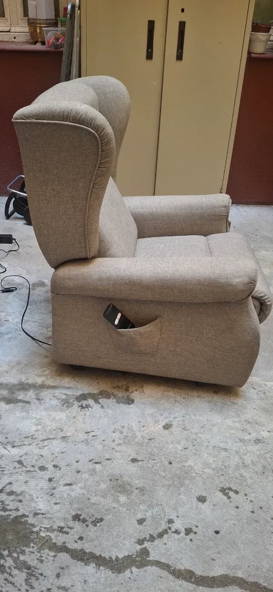 Sofá reclinable tela beige/gris