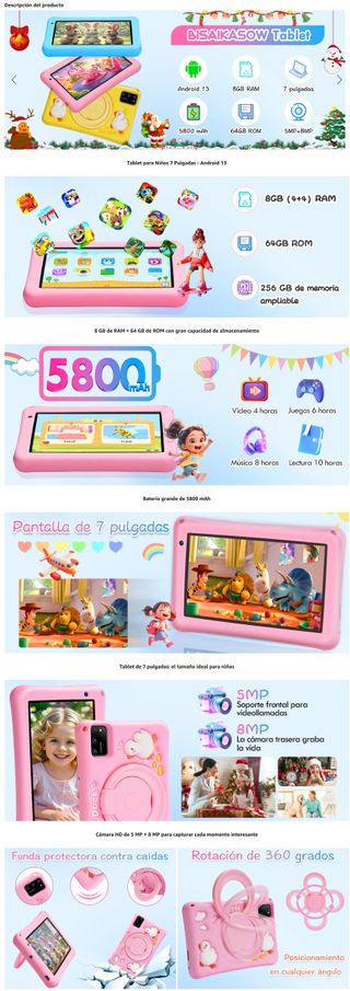 Tablet Niños 7 Pulgadas 8GB+64GB