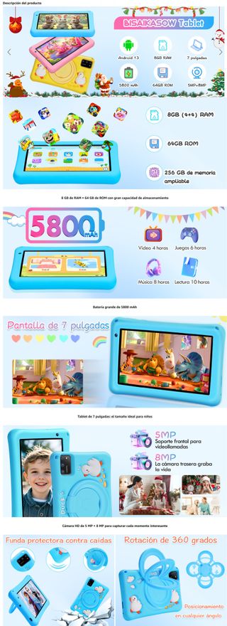 Tablet Niños 7 Pulgadas 8GB+64GB