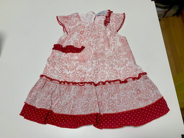 Vestido bebé flores rojas y blancas