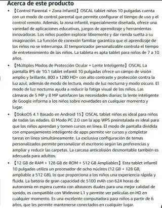 OSCAL Tablet 10 Pulgadas 12 GB + 128 GB