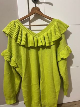 Jersey Zara verde volantes talla S