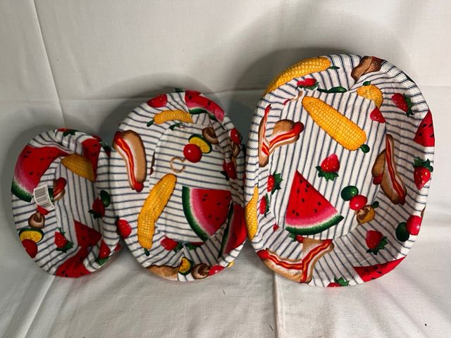 2 Set da 3 cestini con tessuto fantasia frutta