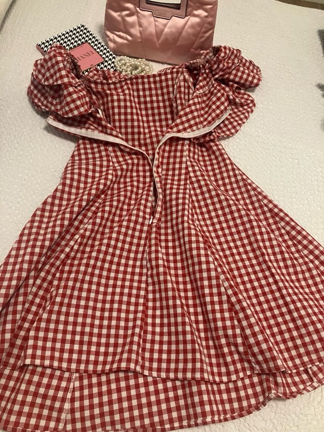 Vestido cuadros rojo y blanco