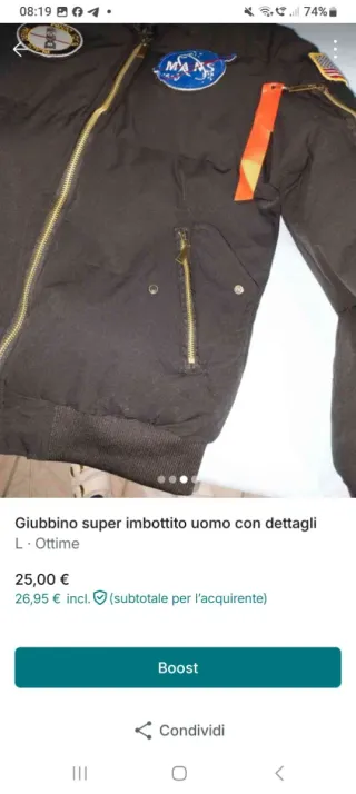 Giubbino uomo nero con dettagli NASA