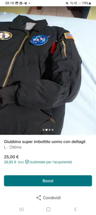 Giubbino uomo nero con dettagli NASA