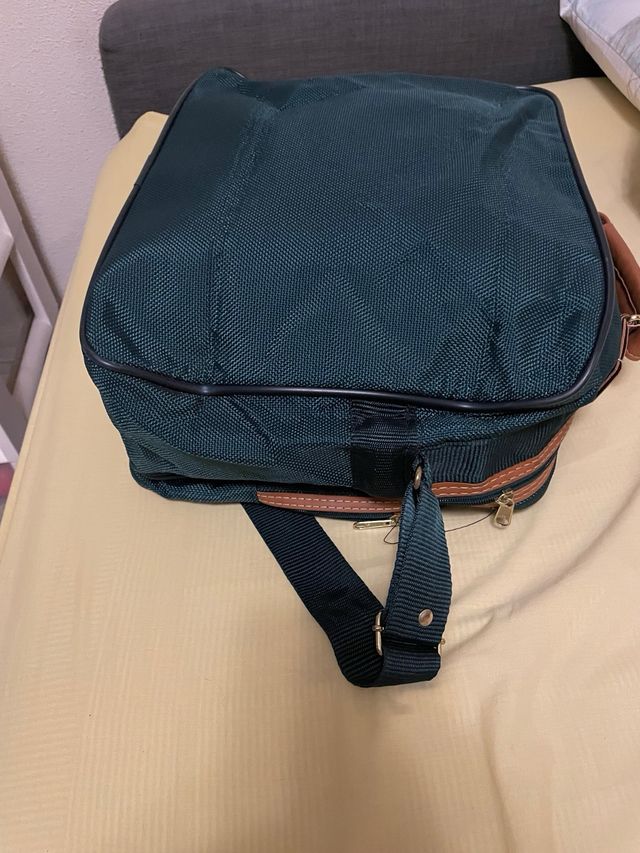 Maleta de viaje verde y marrón 40/32/17 cm