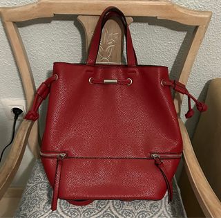 Mochila Piel Sintética Roja Cremalleras