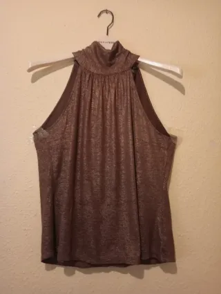 Blusa brillante ,marrón con brillo dorado