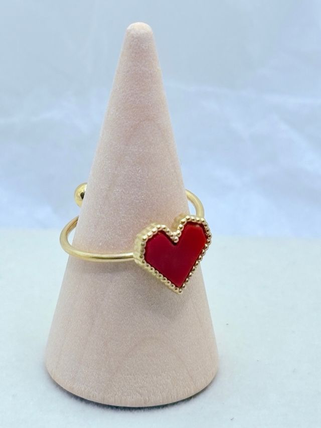 Anillo Corazón Rojo Acero Dorado