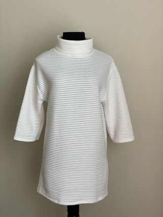 Vestido Zara Blanco Roto Cuello Alto manga frances