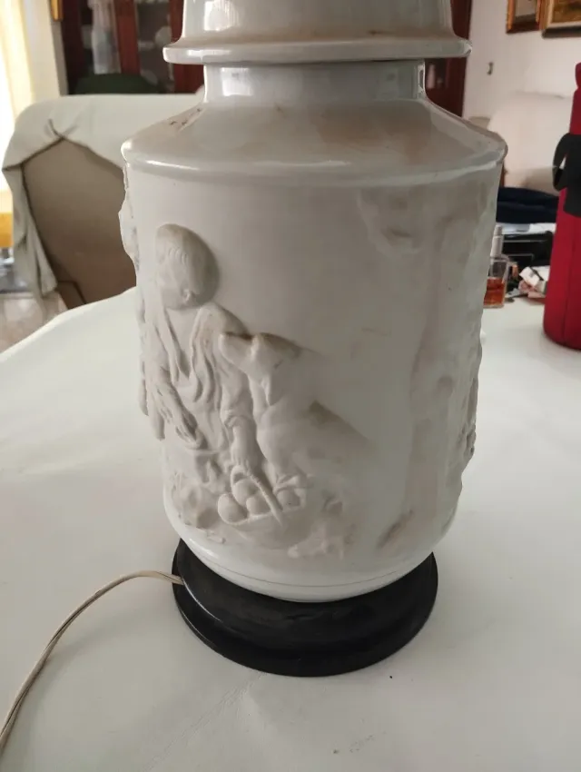 Pie de lámpara porcelana y madera