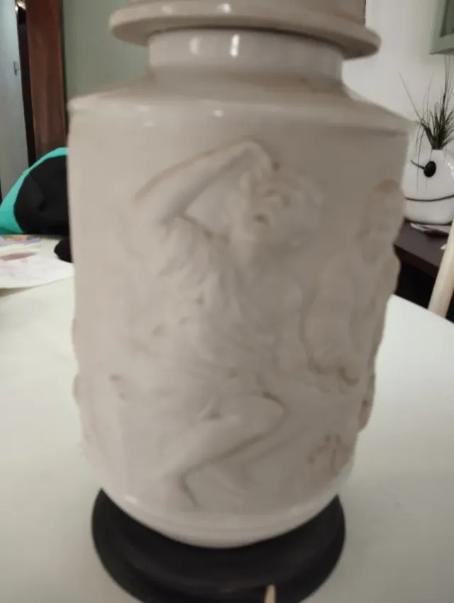 Pie de lámpara porcelana y madera