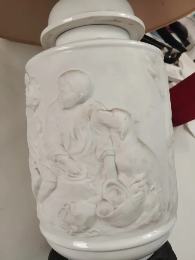 Pie de lámpara porcelana y madera