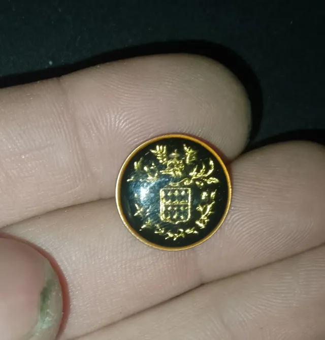 Botón militar antiguo con escudo dorado