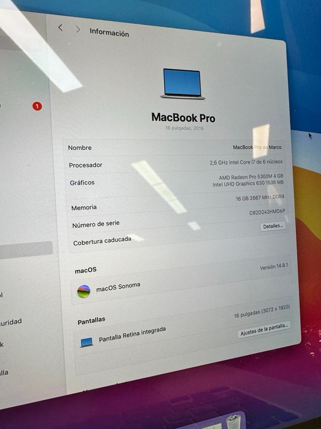 MacBook Pro 16 Intel i7 16GB/500GB Plata
