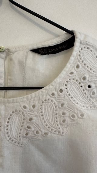 Camisa Zara Lino Blanca Troquelada