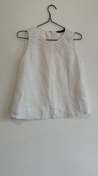Camisa Zara Lino Blanca Troquelada