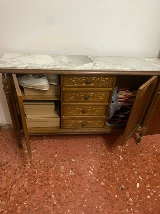 Mueble de entrada madera y mármol