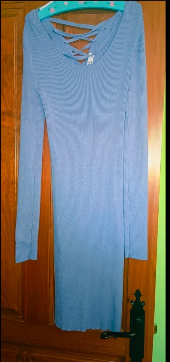 Vestido punto lila l corto otoño