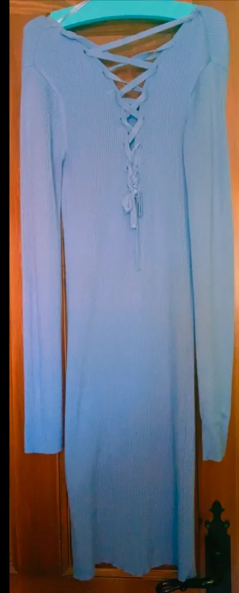 Vestido punto lila l corto otoño