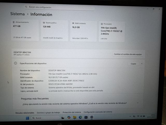 Portátil HP 17" i7 Impecable - Tecla Shift no va
