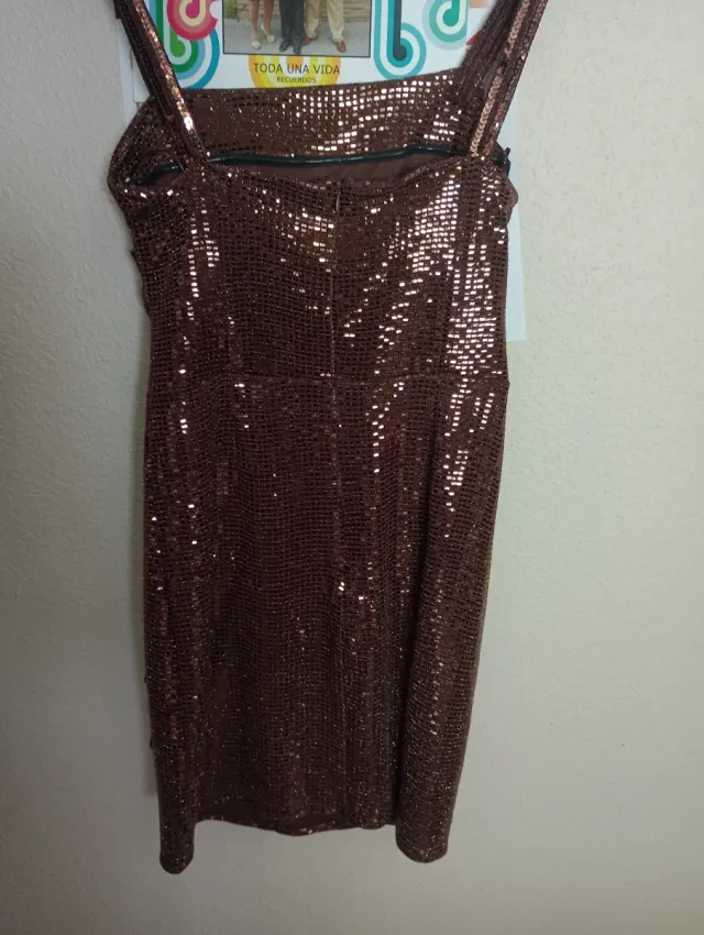 Vestido fiesta lentejuelas marrón oro y otro plata