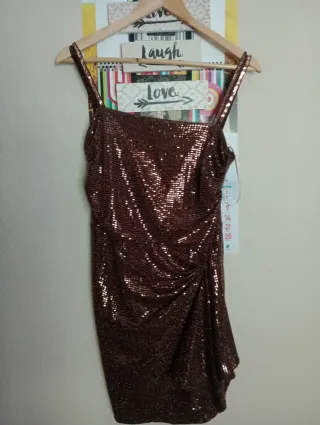 Vestido fiesta lentejuelas marrón oro y otro plata